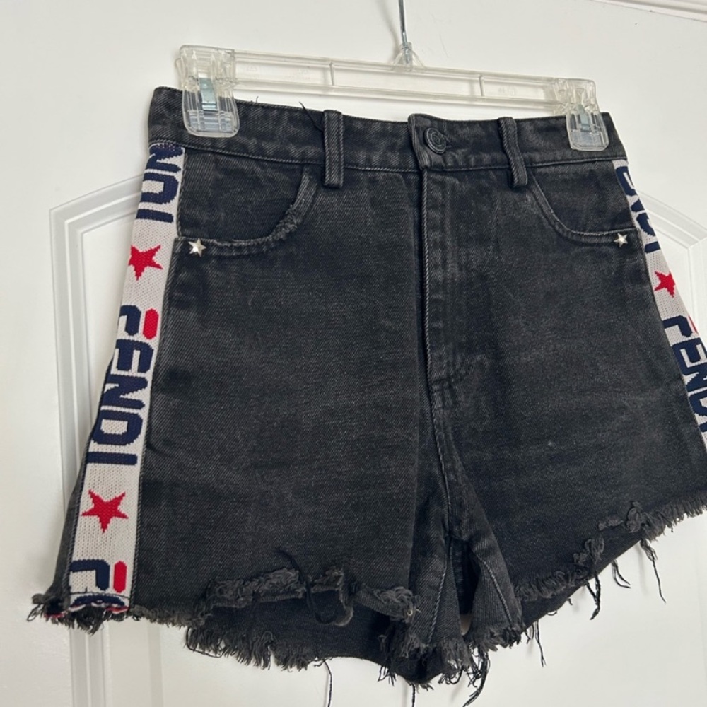 Fendi Logo Tape Black Denim Cutoff Shorts High
Waist Designer Sz S distressing - Picture 3 of 9